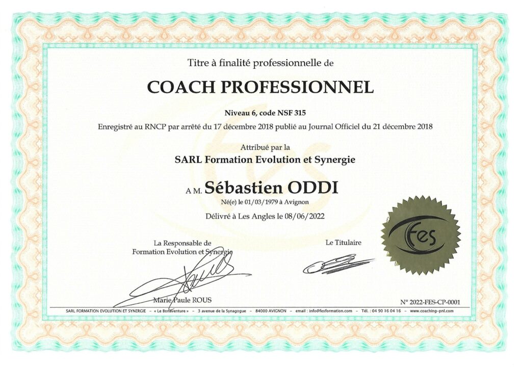 certification coach professionnel RNCP niveau 6